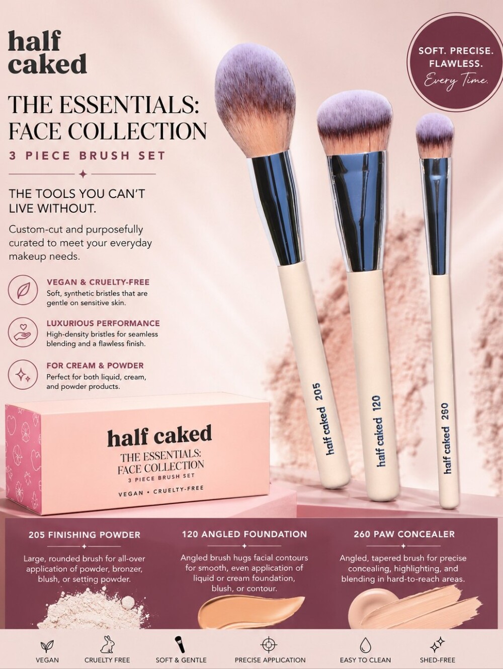 Half Caked The Essentials Face Collection 3 Piece Brush Set